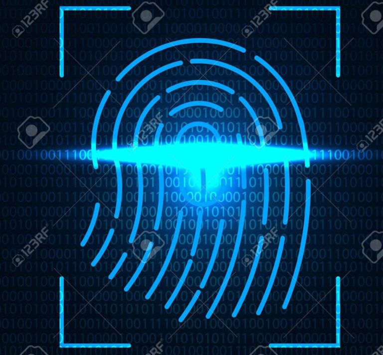 Fingerprint scanner, dentification system. Vector Illustration.