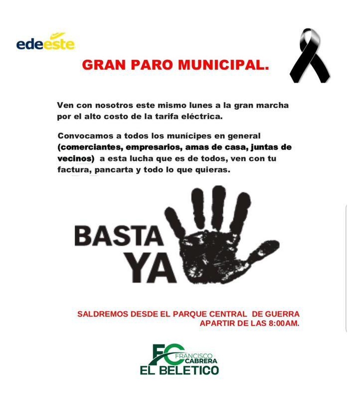 Convocan a marcha por abuso alto costo de la luz y apagones en Guerra.
